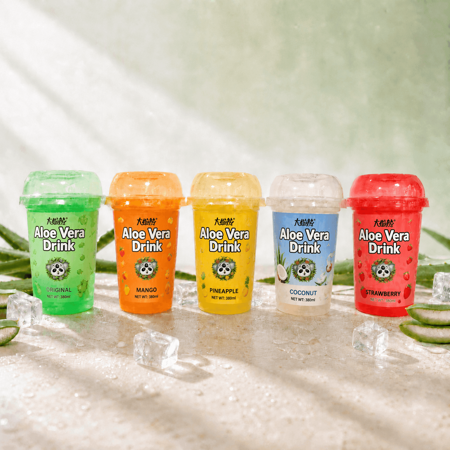 380ml Aloe Vera Drink with 7.2% Aloe Pulp, 5 Flavors 0 Fat Low Calorie Cup Beverage 6